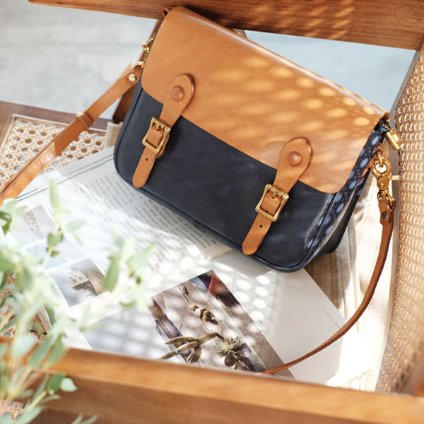 Ladies Vintage Leather Crossbody Satchel Purse Messenger Bag For Women