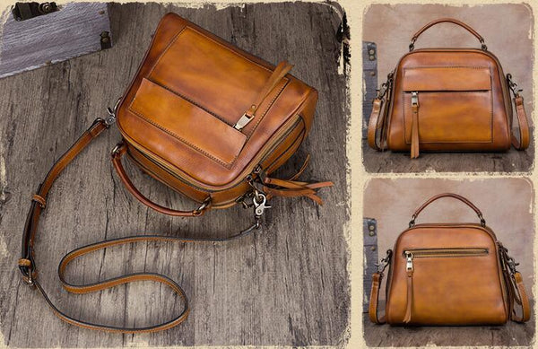 Ladies Vintage Leather Handbags Cross Shoulder Bag For Women Brown