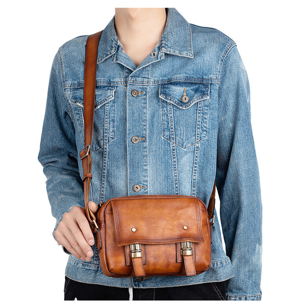 Ladies Vintage Leather Satchel Bag Shoulder Strap Bag For Women Brown