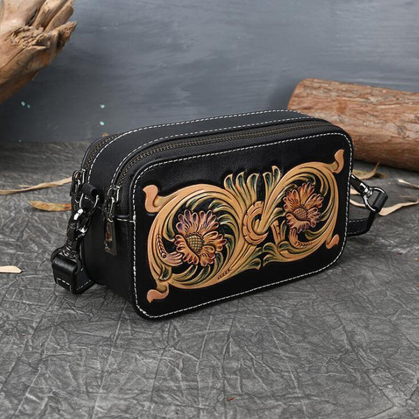 Ladies Vintage Tooled Leather Crossbody Bag Side Bags For Women Accessories