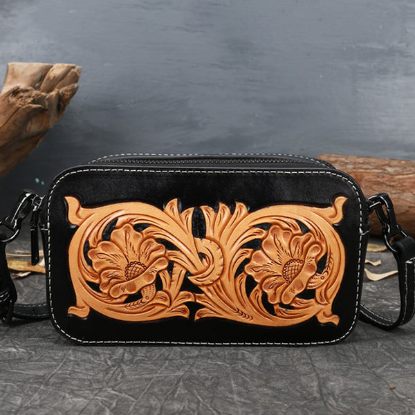 Ladies Vintage Tooled Leather Crossbody Bag Side Bags For Women Chic
