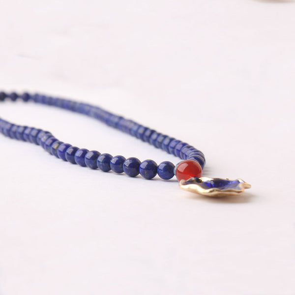 Lapis Lazuli Beaded Pendant Necklace Handmade Gemstone Jewelry Accessories Gift Women adorable 