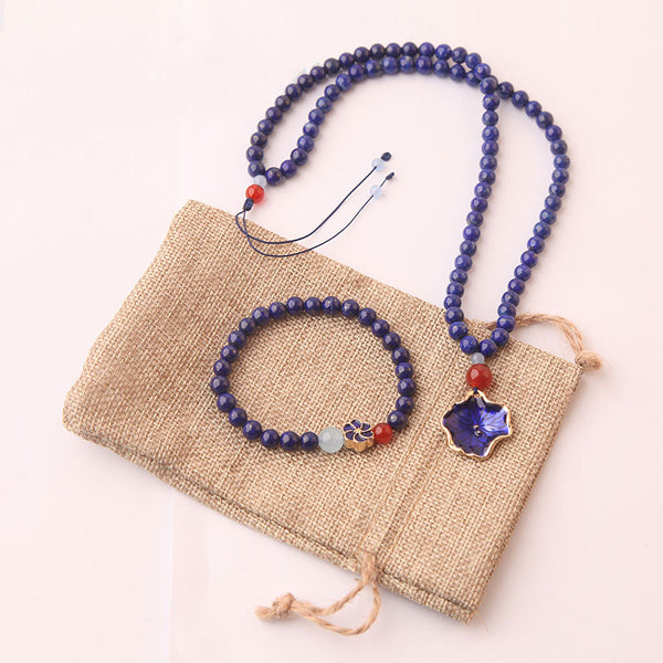 Lapis Lazuli Beaded Pendant Necklace Handmade Gemstone Jewelry Accessories Gift Women chic