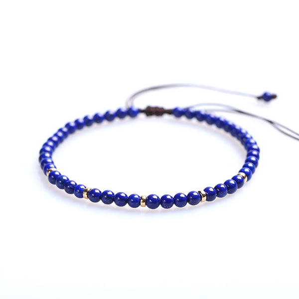 Lapis Lazuli Gold Bead Bracelet Handmade Couples Lovers Jewelry Accessories Women Men