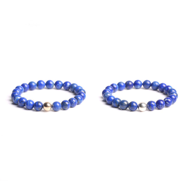 Lapis Lazuli Silver Gold Bead Bracelet Handmade couple Jewelry Accessories Women Men gift lovers