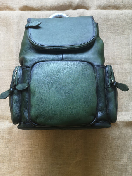 Leather Backpacks Vintage Laptop Backpack School bag Women Green Leather