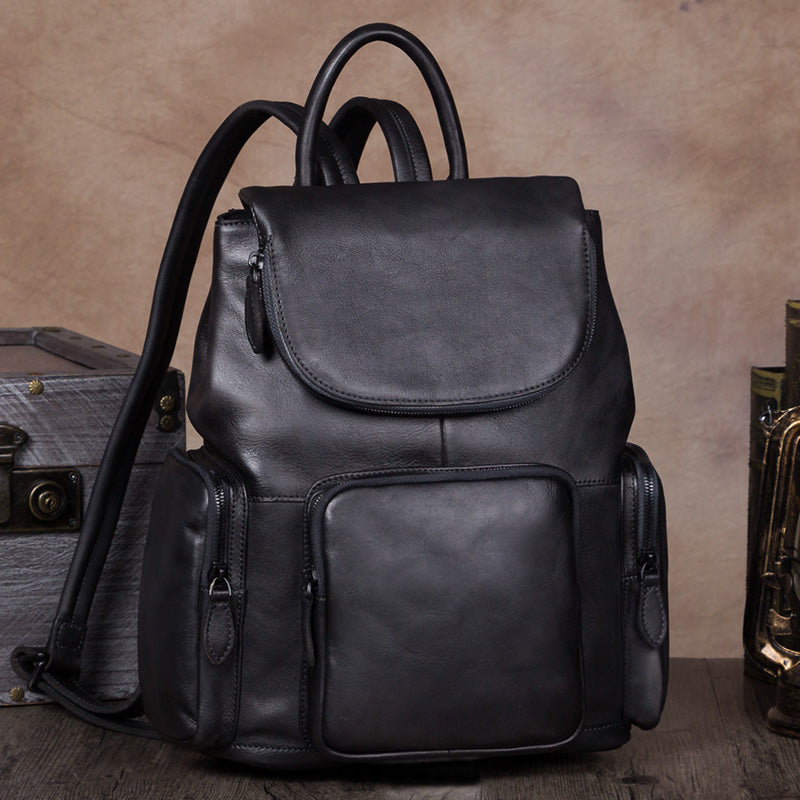 black leather backpack for school Vintage Womens Brown Leather Backpack Purse Designer Laptop Book Bag f – igemstonejewelry