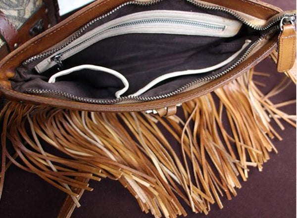 Womens Western Leather Purse With Fringe Boho Purses Inside