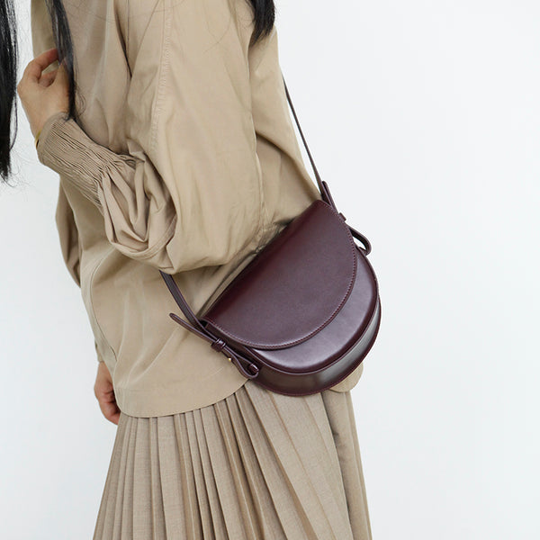 Ladies Small Leather Crossbody Saddle Bag Cross Shoulder Bag For Women Brown