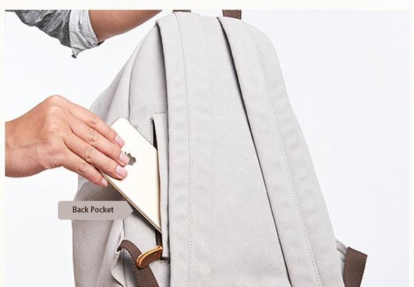 Medium Women's Grey Canvas Leather Backpack Purse Canvas Rucksack for Women Handmade