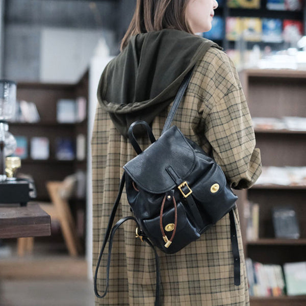 Mini Black Leather Backpack Bags Cute Backpacks For Women Cool