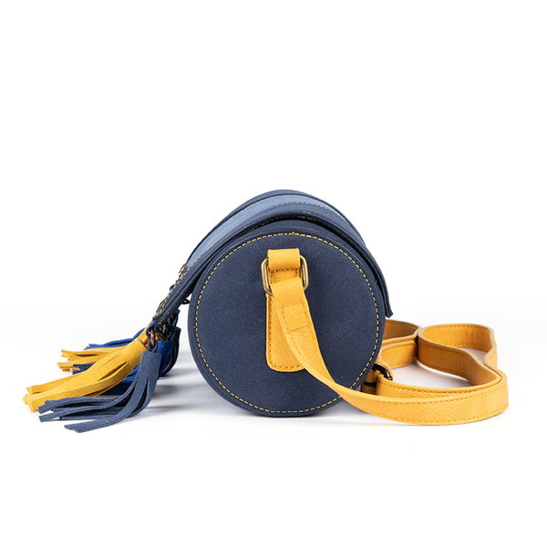 Mini Ladies Blue Faux Leather Fringe Crossbody Bag Barrel Purse Crossbody Boho Bag Affordable