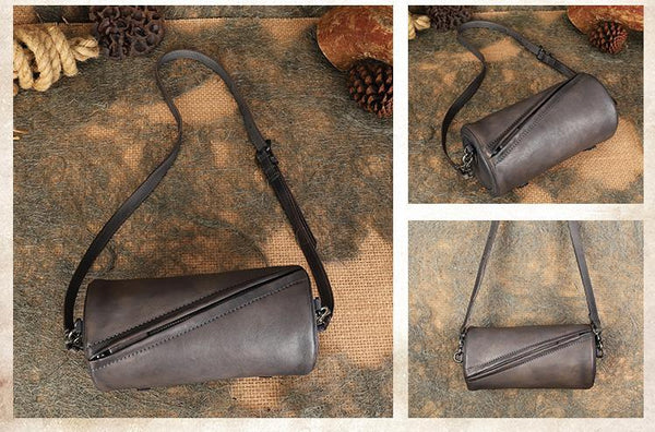 Mini Ladies Cowhide Leather Crossbody Bag Purse Cylindrical Side Bags For Women Cute