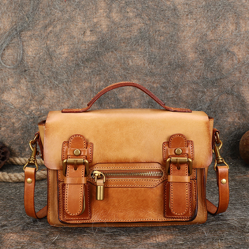 Mini Ladies Leather Crossbody Messenger Bag Satchel Handbags for Women Brown