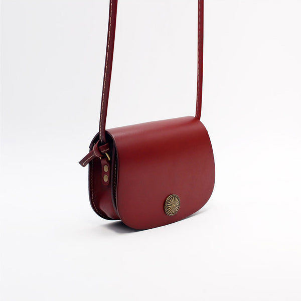 Mini Vintage Handmade Leather Saddle Crossbody Shoulder Round Bag Purses Women dark brown left