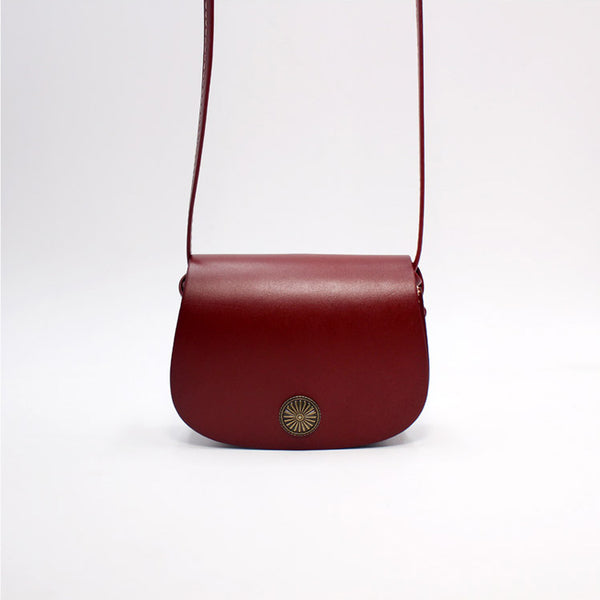 Mini Vintage Handmade Leather Saddle Crossbody Shoulder Round Bag Purses Women dark brown