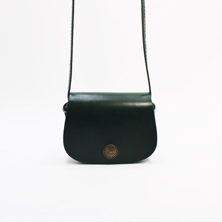 Mini Vintage Handmade Leather Saddle Crossbody Shoulder Round Bag Purses Women Green