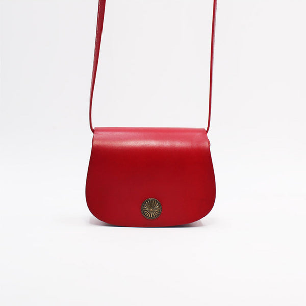 Mini Vintage Handmade Leather Saddle Crossbody Shoulder Round Bag Purses Women red