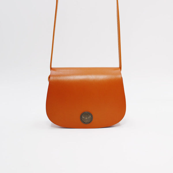Mini Vintage Handmade Leather Saddle Crossbody Shoulder Round Bag Purses Women