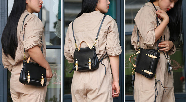 Mini Women's Genuine Leather Satchel Backpack Purse Cross Shoulder Bag For Women
