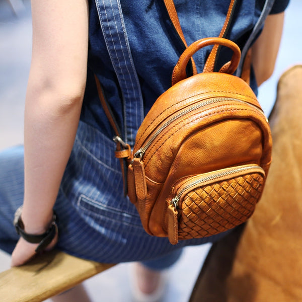 Mini Womens Brown Leather Backpack Purse Cute Backpacks