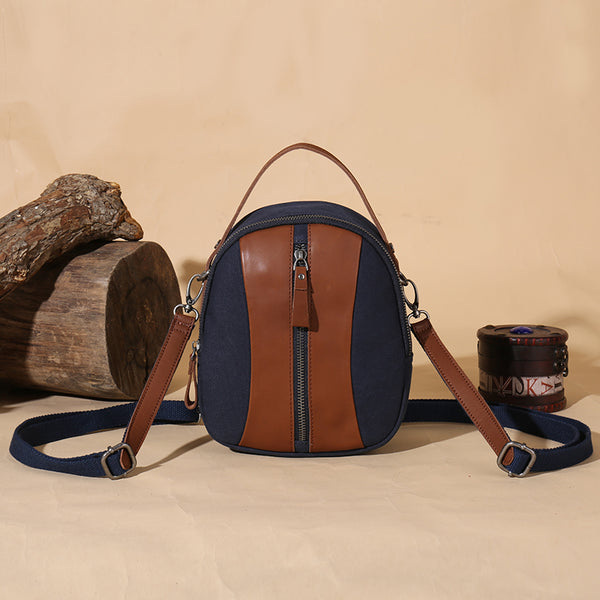 Mini Womens Canvas Leather Backpack Purse Canvas Rucksack Handbags for Women