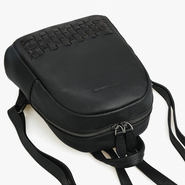 Mini Womens Designer Black Leather Braided Backpack Purse Handmade Backpacks for Women cool