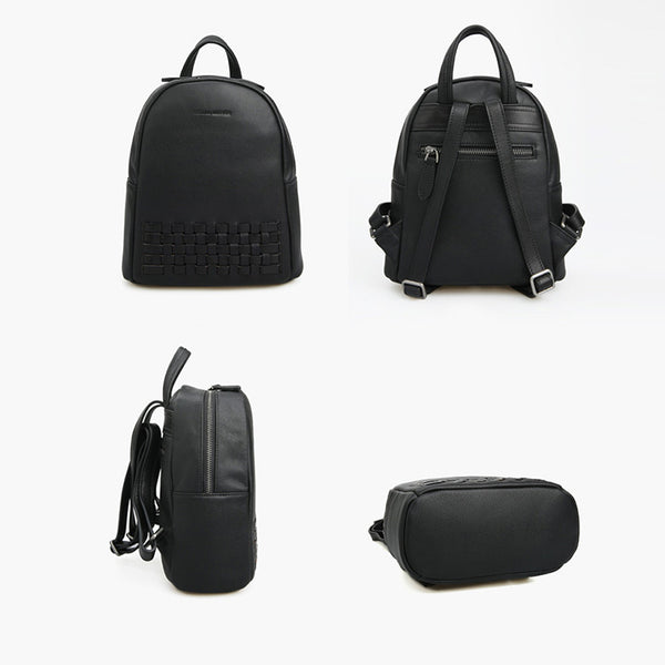Mini Womens Designer Black Leather Braided Backpack Purse Handmade Backpacks for Women cowhide 