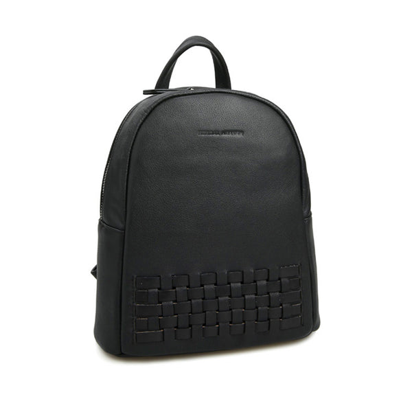 Mini Womens Black Leather Braided Backpack Purse Handmade Backpacks for Women