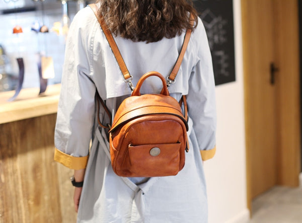 Mini Womens Vintage Brown Leather Backpack Purse Cowhide Crossbody Bag for Women Cute