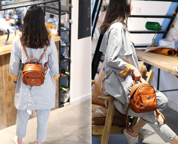 Mini Womens Vintage Brown Leather Backpack Purse Cowhide Crossbody Bag for Women Designer