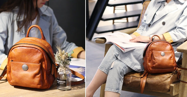 frye melissa mini backpack cognac Mini Womens Vintage Brown Leather Backpack Purse Cowhide Crossbody Bag – igemstonejewelry