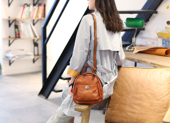 Mini Womens Vintage Brown Leather Backpack Purse Cowhide Crossbody Bag for Women Genuine Leather