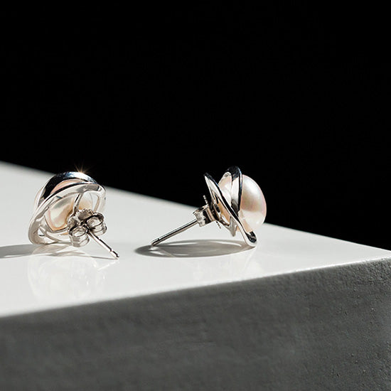 Minimalism Pearl Stud Earrings Silver Jewelry Accessories Gifts Women back detail