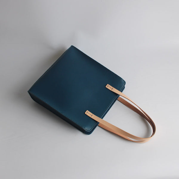 Minimalist Women Blue Leather Tote Bag Handbags Shoulder Bag for Women Accessories