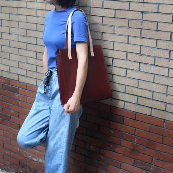 Minimalist Women Blue Leather Tote Bag Handbags Shoulder Bag for Women Designer