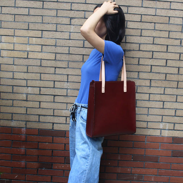 Minimalist Women Blue Leather Tote Bag Handbags Shoulder Bag for Women Genuine Leather