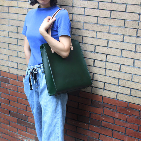Minimalist Women Blue Leather Tote Bag Handbags Shoulder Bag for Women gift