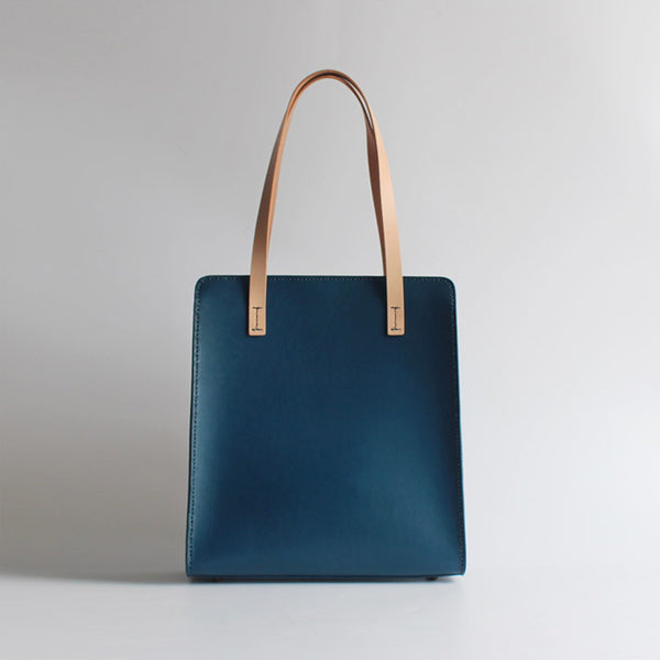 Minimalist Women Blue Leather Tote Bag Handbags Shoulder Bag for Women