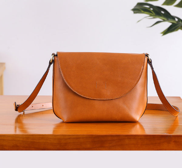 Minimalist Women Brown Leather Satchel Bag Crossbody Bags Purses for Women Genuine Leather