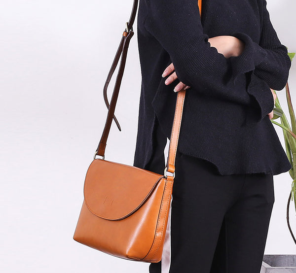 Minimalist Women Brown Leather Satchel Bag Crossbody Bags Purses for Women Unique