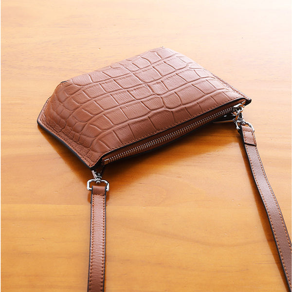 Minimalist Womens Brown Leather Crossbody Bags Shoulder Bag for Women Chic