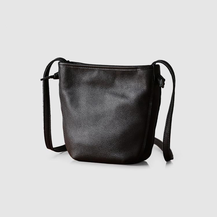 Leather Messenger Bag Black Casual Crossbody Bag Minimalist 