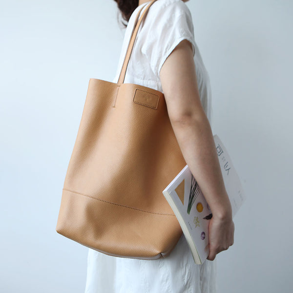 Minimalist Womens Leather Tote Bag Handbags Shoulder Bag for Women Brown