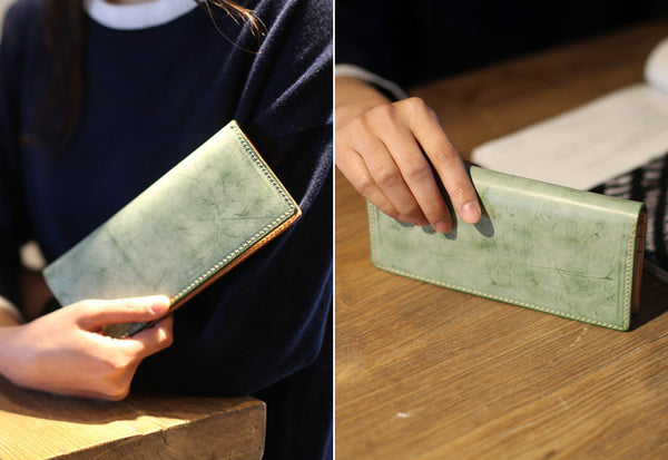 Minimalist Womens Long Leather Wallet Purse Handmade Clutch for Women Genuine Leather