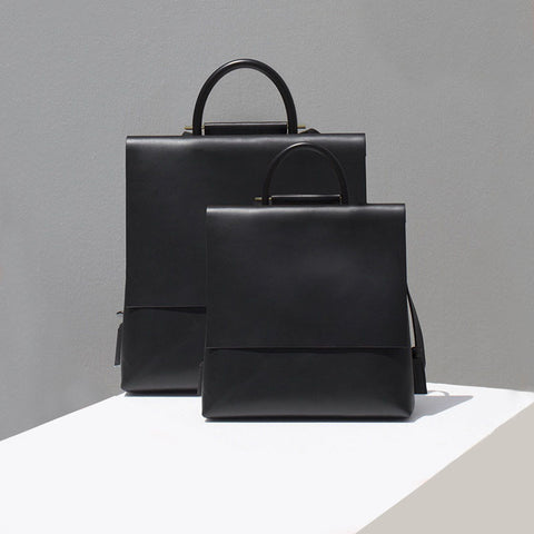 Black leather square backpack shop