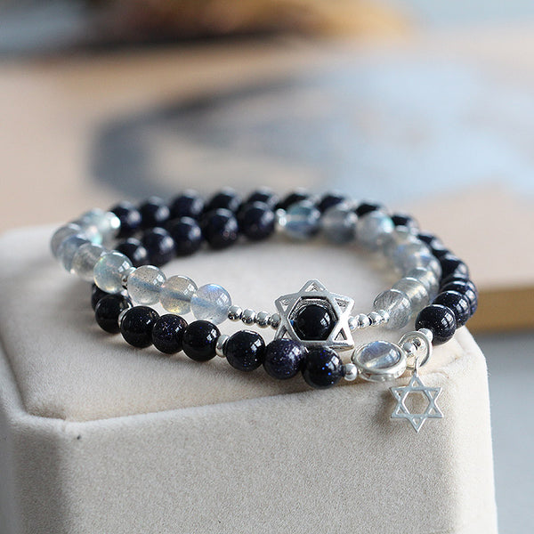 Moonstone Blue sandstone Sterling Silver Beaded Bracelet Handmade Jewelry Women birthstone accessories