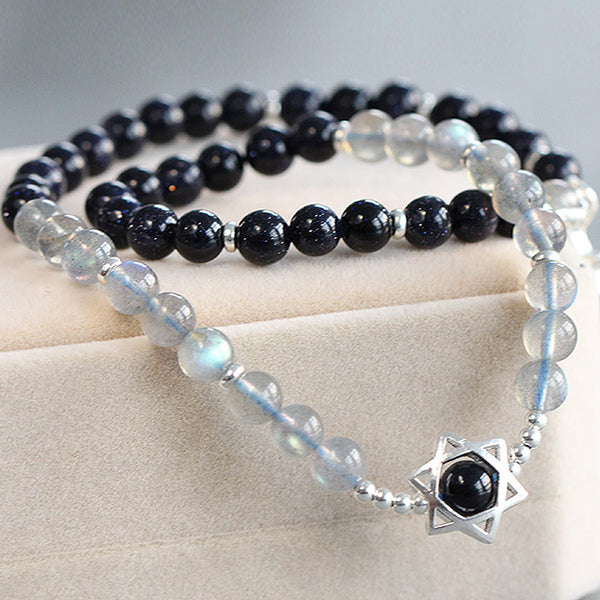 Moonstone Blue sandstone Sterling Silver Beaded Bracelet Handmade Jewelry Women birthstone jewelry