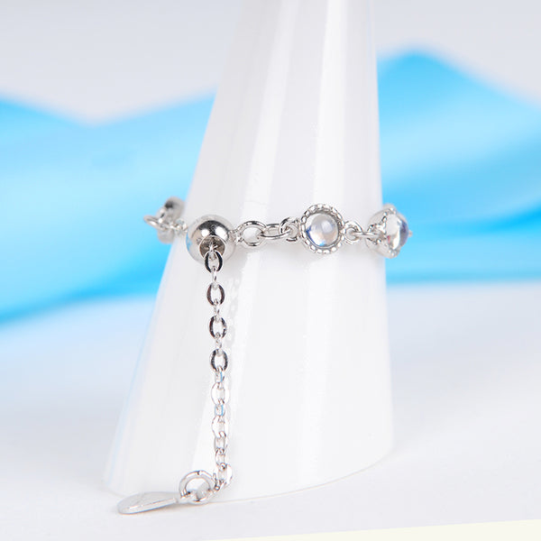 Moonstone Chain Ring Silver Unique Engage Ring June Birthstone Gift Women Accessories handmade