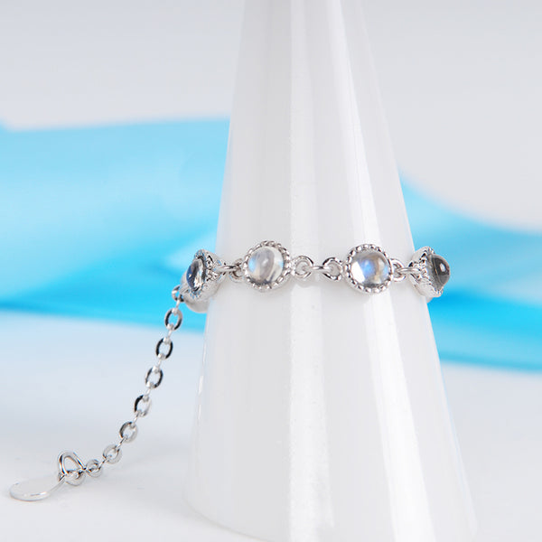 Moonstone Chain Ring in Sterling Silver Unique Engage Ring June Birthstone Gift Women